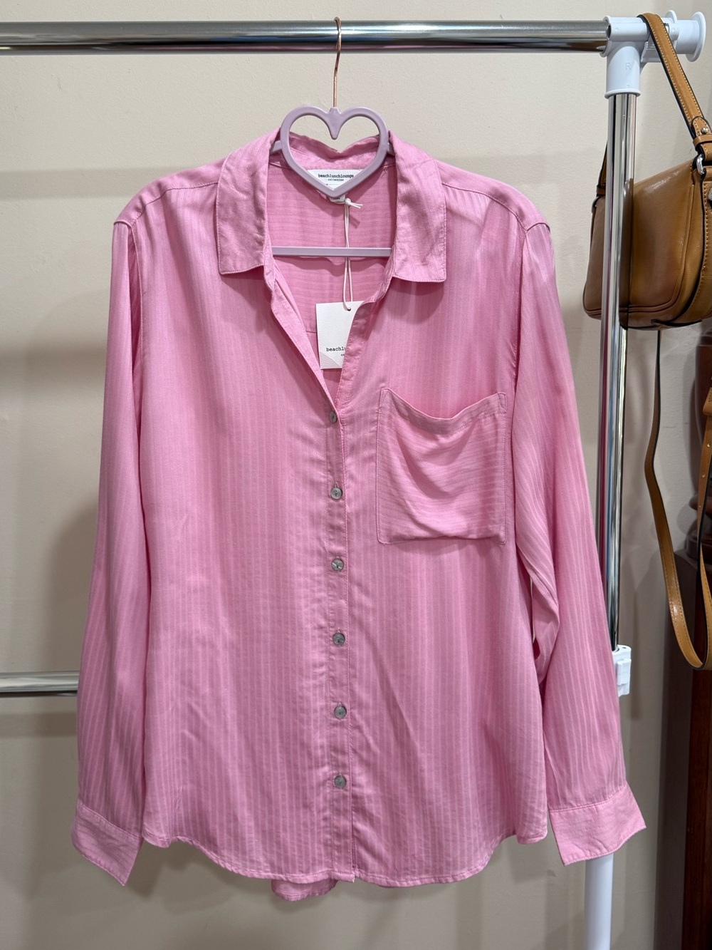 BeachLunchLounge Pink Striped Button Down Shirt Blouse Size M NWT